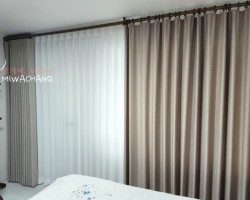 아파트 안방 베이지 암막커튼 + 화이트 쉬폰커튼 시공