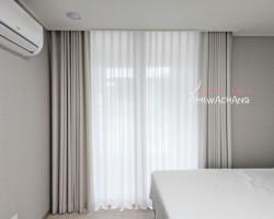 아파트 안방 크림 암막커튼+화이트 쉬폰커튼 시공