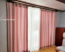 아파트 안방 핑크 무지커튼+화이트 펄 속커튼 시공