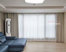 아파트 거실 크림 암막커튼+화이트 쉬폰커튼 시공