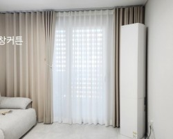아파트 거실 화이트 쉬폰커튼 + 베이지 커튼 시공