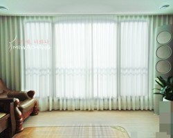 아파트 거실 화이트 쉬폰커튼 + 베이지 암막커튼 시공