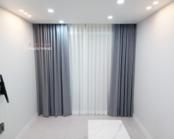 빌라 거실 블루그레이 암막커튼(펄) + 화이트 쉬폰커튼 시공