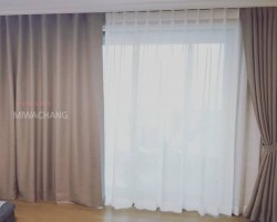 아파트 거실 베이지 암막커튼 + 화이트 린넨 속커튼 시공