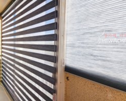 아파트 베란다 블루그레이 콤비블라인드 + 그레이네이비 허니콤쉐이드 시공