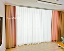 아파트 거실 핑크 무지커튼 + 화이트 쉬폰커튼 시공