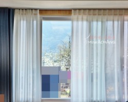 주택 거실 눈송이도트 린넨룩 속커튼 시공