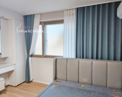 주택 안방 민트그린 무지커튼 + 화이트 쉬폰커튼 시공