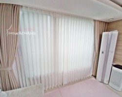 아파트 거실 베이지 암막커튼 + 화이트 쉬폰커튼 시공