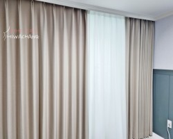 아파트 거실 베이지 암막커튼 + 화이트 쉬폰커튼 시공