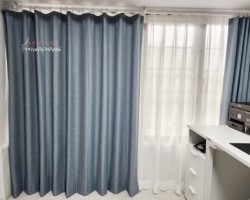 주택 작은방 린넨룩 속커튼 + 블루 암막커튼 시공