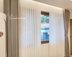 주택 거실 실버그레이 암막커튼 + 화이트 쉬폰커튼 시공