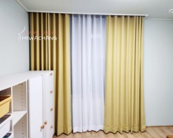 아파트 작은방 옐로우 암막커튼 + 화이트 린넨룩 속커튼 시공