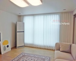 아파트 거실 화이트 쉬폰커튼 시공