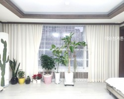 아파트 거실 아이보리 커튼 + 화이트 자수레이스 커튼 시공