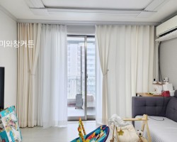 아파트 거실 아이보리 커튼 + 화이트 밀크쉬폰커튼 시공
