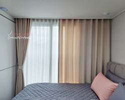 아파트 안방 내추럴베이지 무지커튼 + 화이트 쉬폰커튼 시공