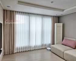 아파트 거실 내추럴베이지 무지커튼 + 화이트 쉬폰커튼 시공