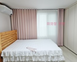 아파트 안방 화이트 쉬폰커튼 + 핑크 커튼 시공