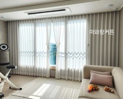 영무예다음 거실 화이트 쉬폰커튼 시공