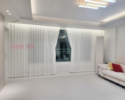 아파트 거실 화이트 쉬폰커튼 시공