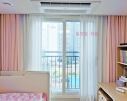 풍림아이원 작은방 베이비핑크 암막커튼 + 화이트 쉬폰커튼 시공