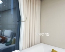 아파트 거실 화이트 쉬폰커튼 + 라이트베이지 커튼 시공