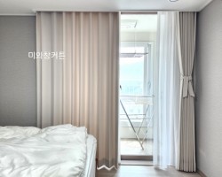 아파트 안방 크림화이트 린넨커튼 + 크림 암막커튼 시공