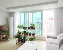 풍림아이원 거실 화이트 쉬폰(스트롱)커튼 시공