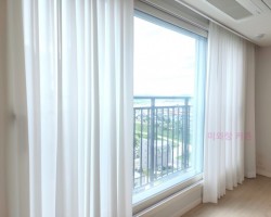 풍림아이원 거실 화이트 쉬폰커튼 시공