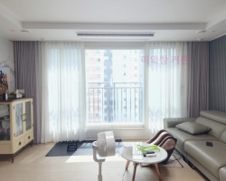 풍림아이원 거실 딥베이지 커튼 + 화이트 속커튼 시공