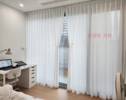 주택 작은방 화이트 쉬폰커튼 시공