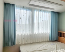 아파트 작은방 키즈자수 속커튼 + 민트 암막커튼 시공